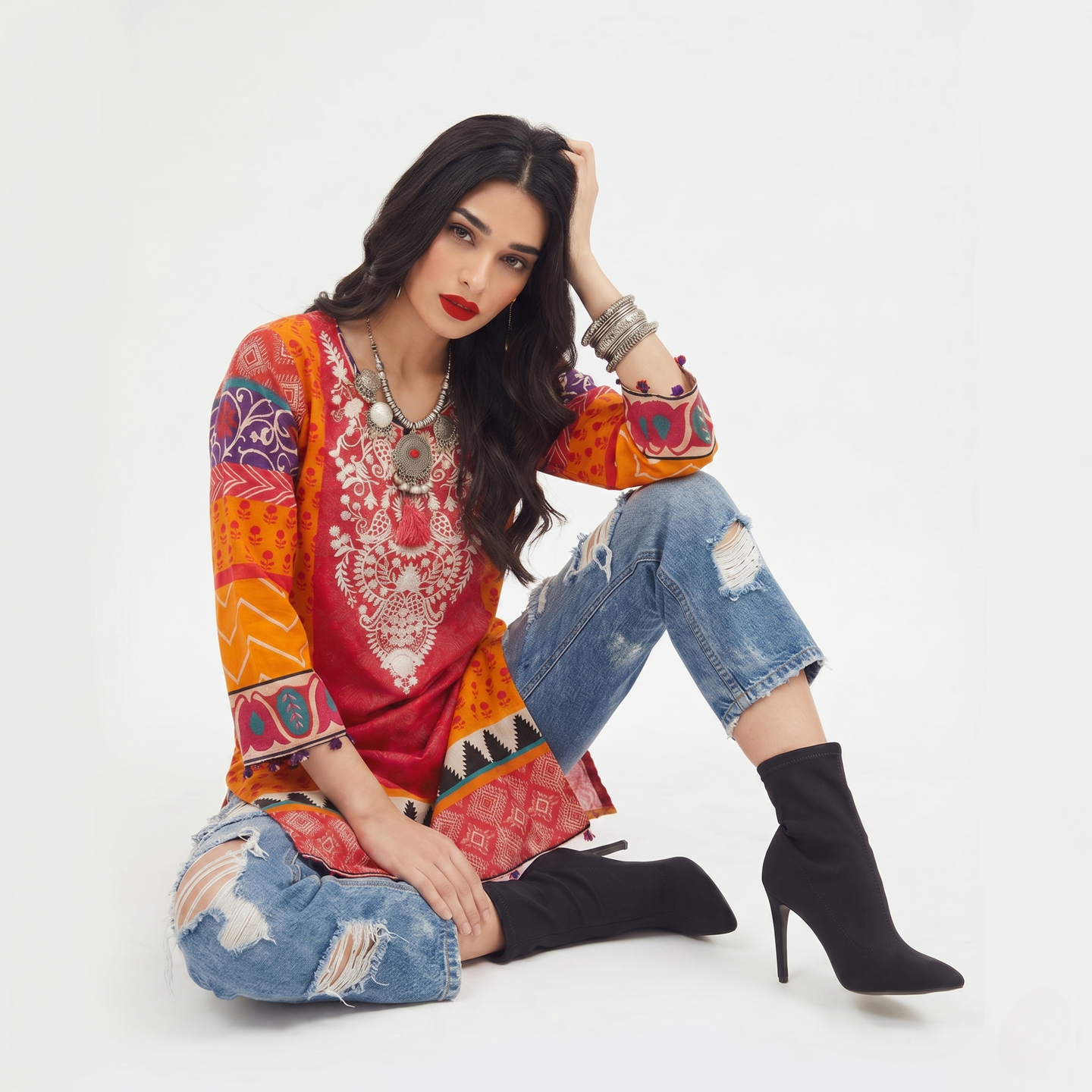 Boho Tribal Print Cotton Lawn Kurti
