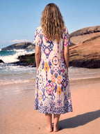 Abstract Floral Print Asymmetric Midi Dress