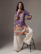Floral Border Cotton Lawn Kurti