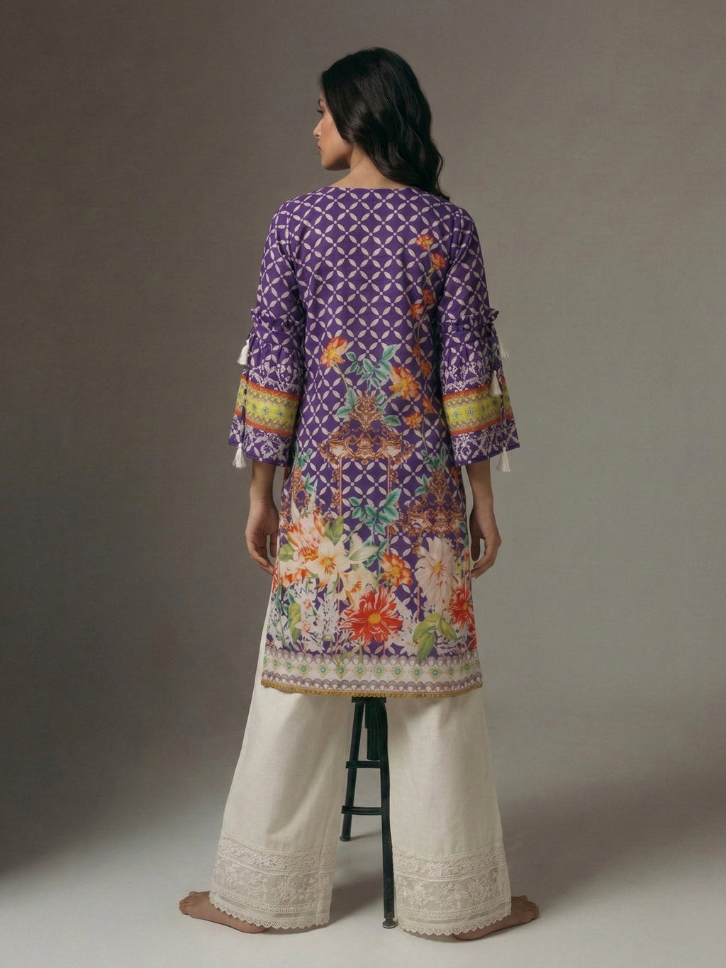Floral Border Cotton Lawn Kurti