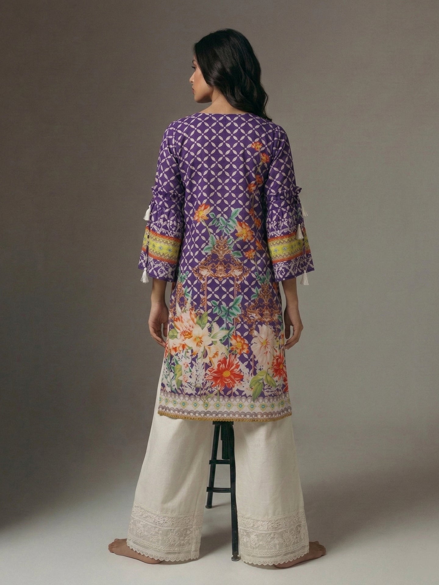 Floral Border Cotton Lawn Kurti