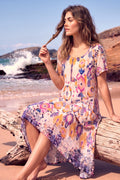 Abstract Floral Print Asymmetric Midi Dress