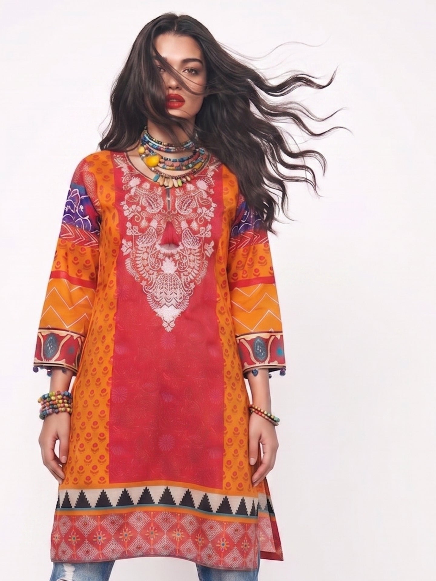 Boho Tribal Print Cotton Lawn Kurti