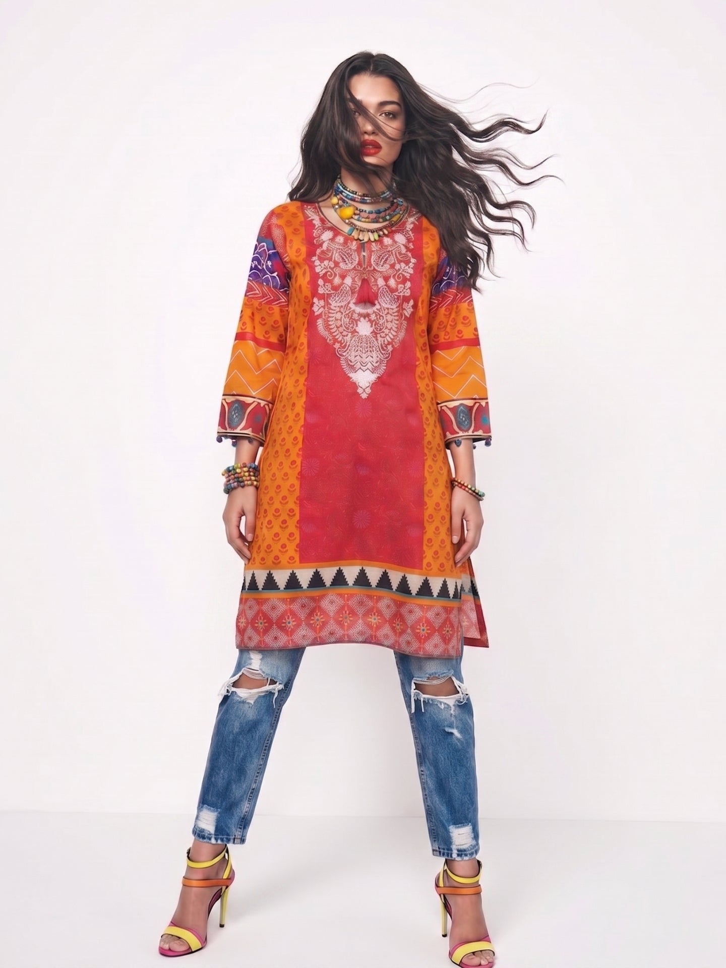 Boho Tribal Print Cotton Lawn Kurti