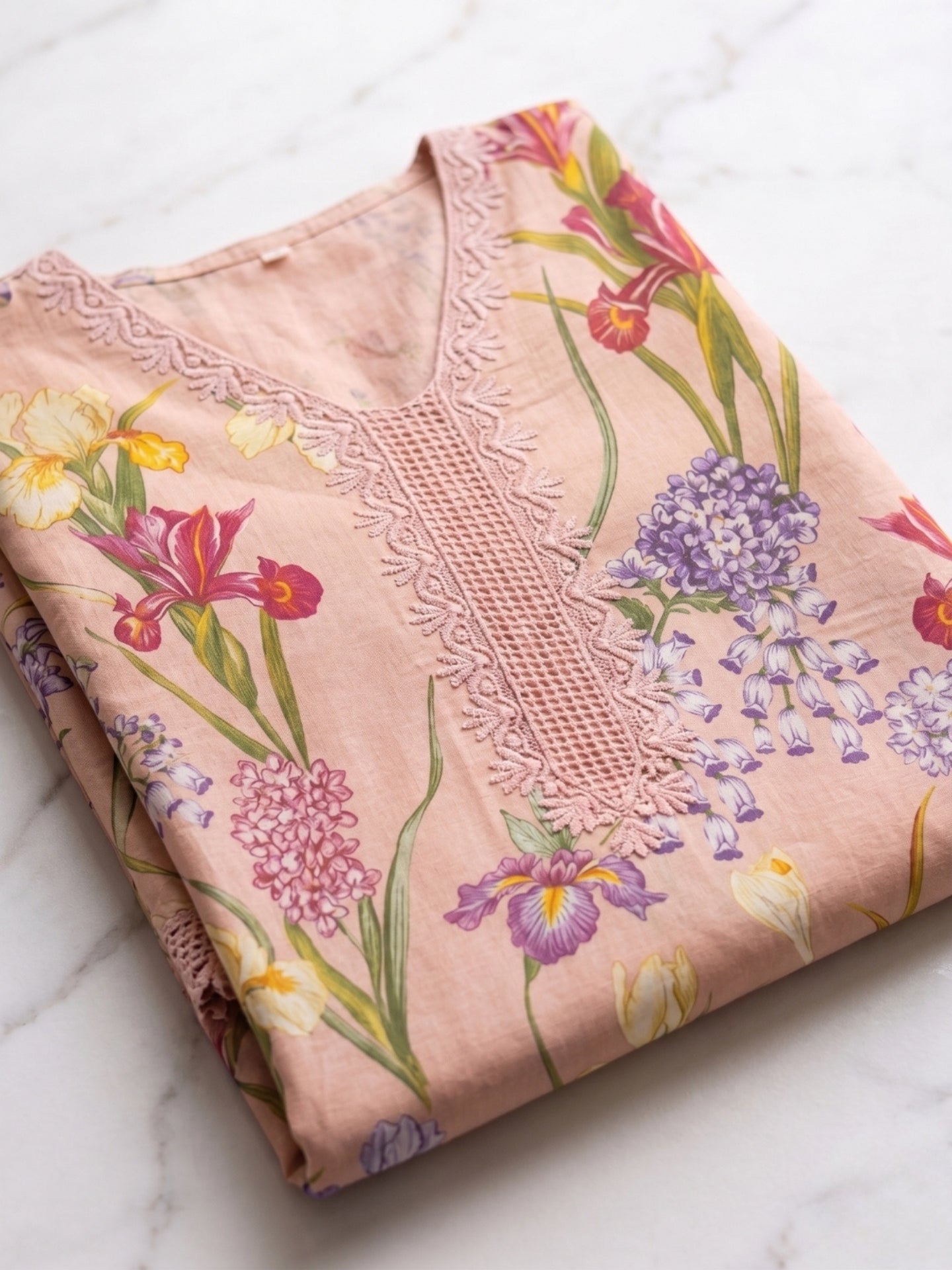 Blush Pink Floral Printed Cotton Lawn Kurta Set