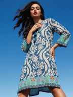 Blue Floral Printed Boho Kurti Dress