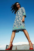 Blue Floral Printed Boho Kurti Dress