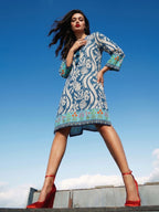 Blue Floral Printed Boho Kurti Dress