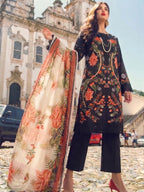 Midnight Black Floral Printed Kurta Set with Dupatta