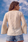 Ivory Mirror Embellished Boho Top with Chevron Flared Sleeves