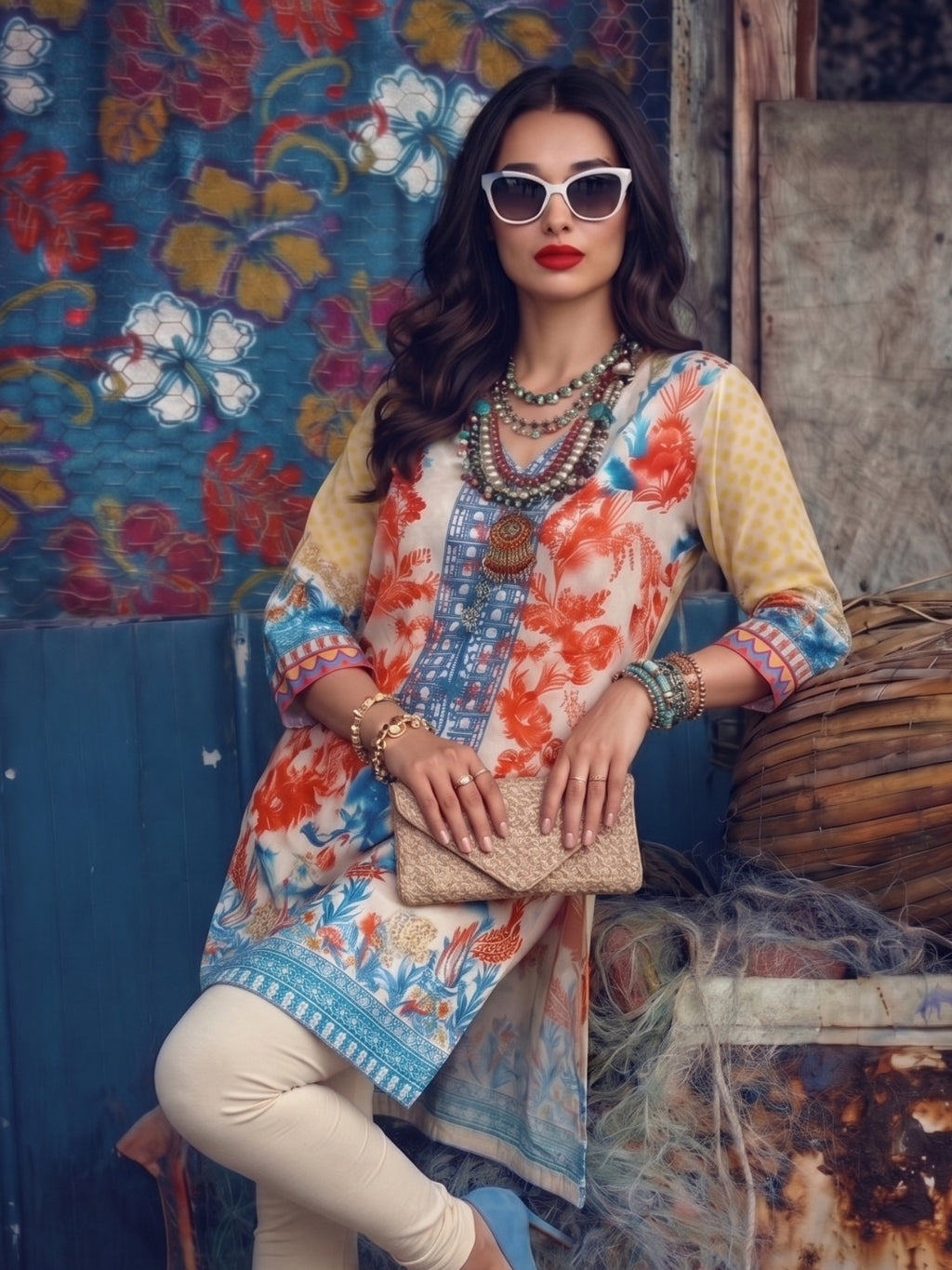 Coastal Floral Cotton Lawn Kurti