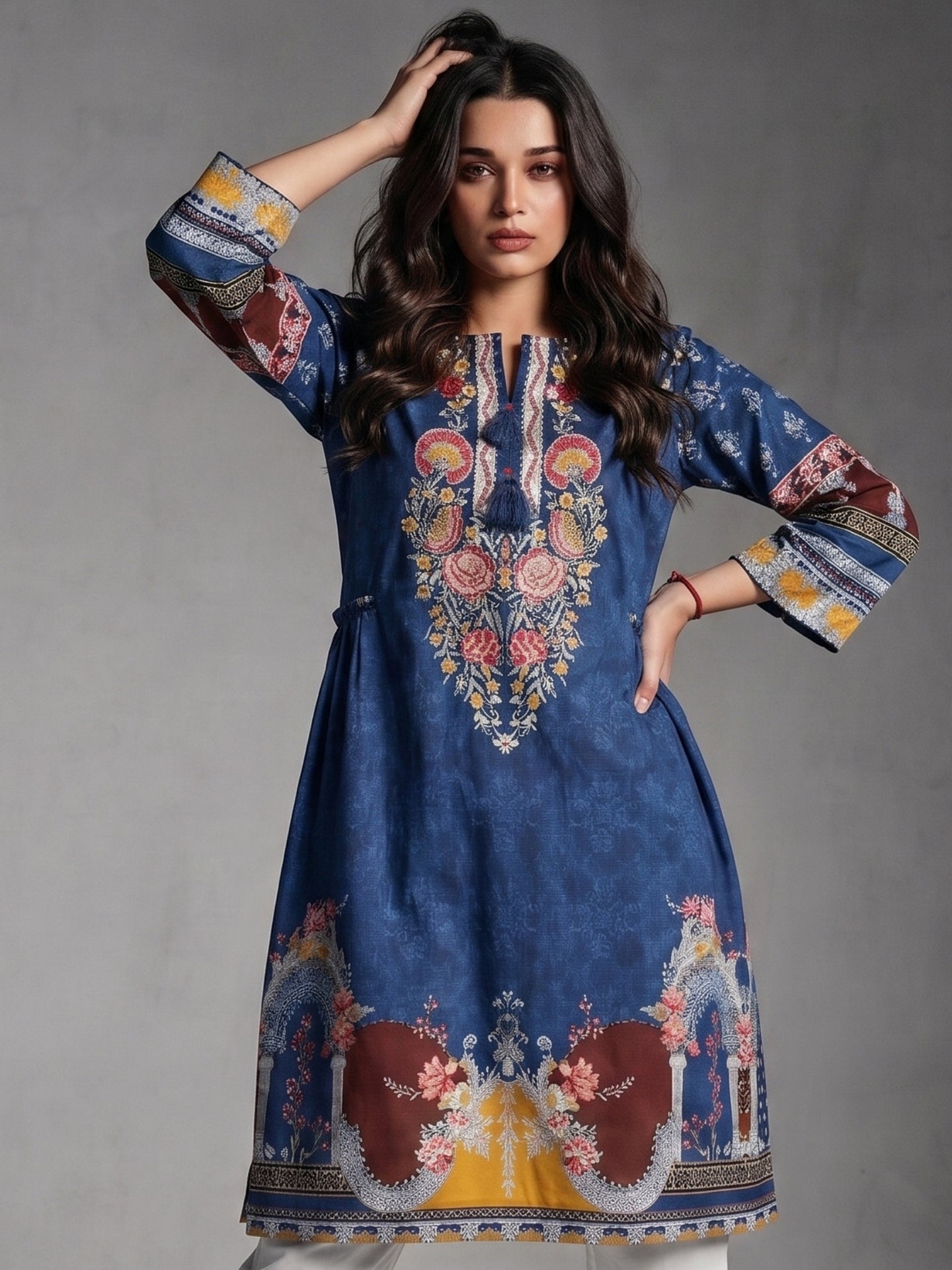 Floral Embroidered Look Cotton Lawn Kurti