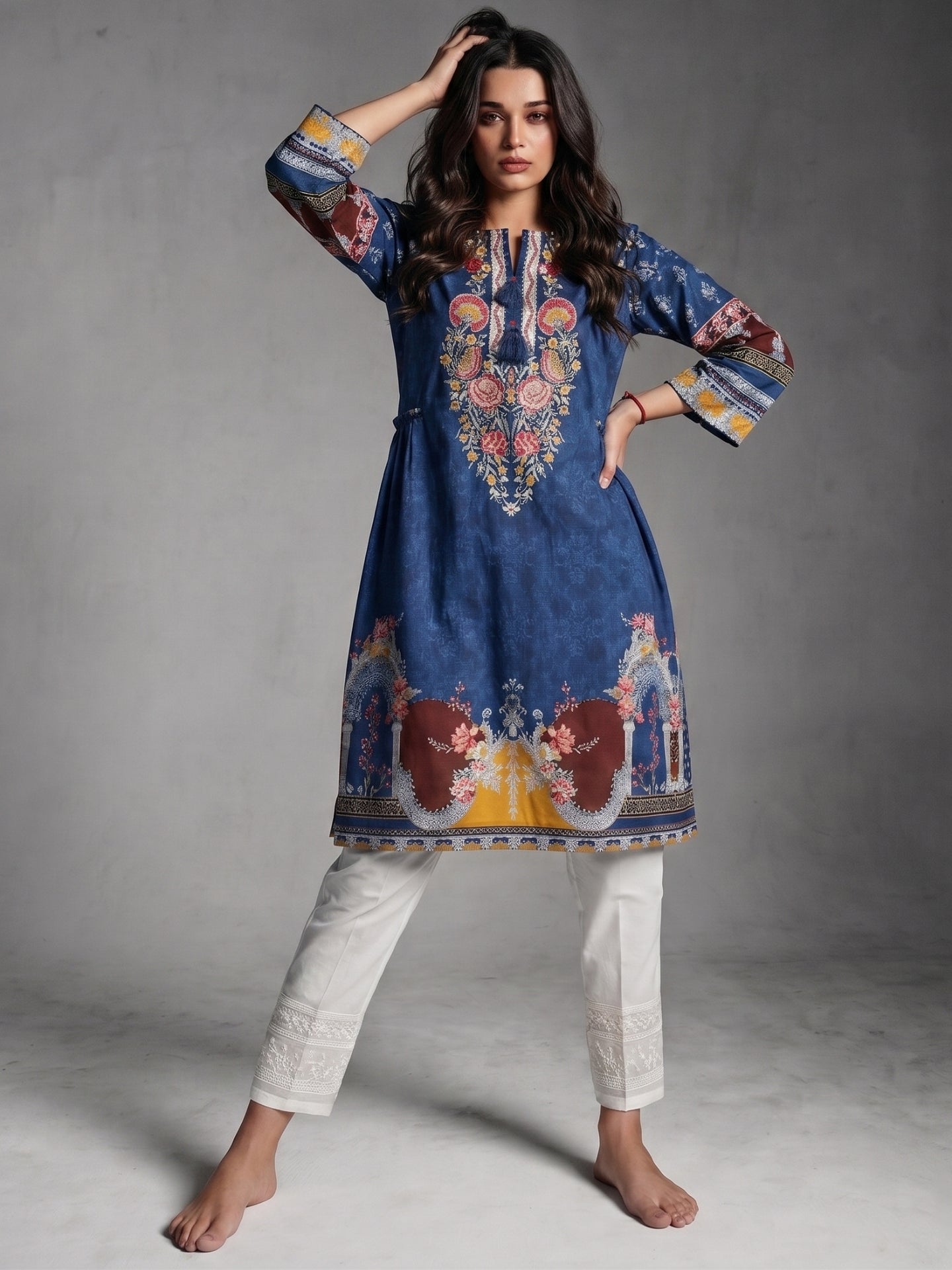 Floral Embroidered Look Cotton Lawn Kurti