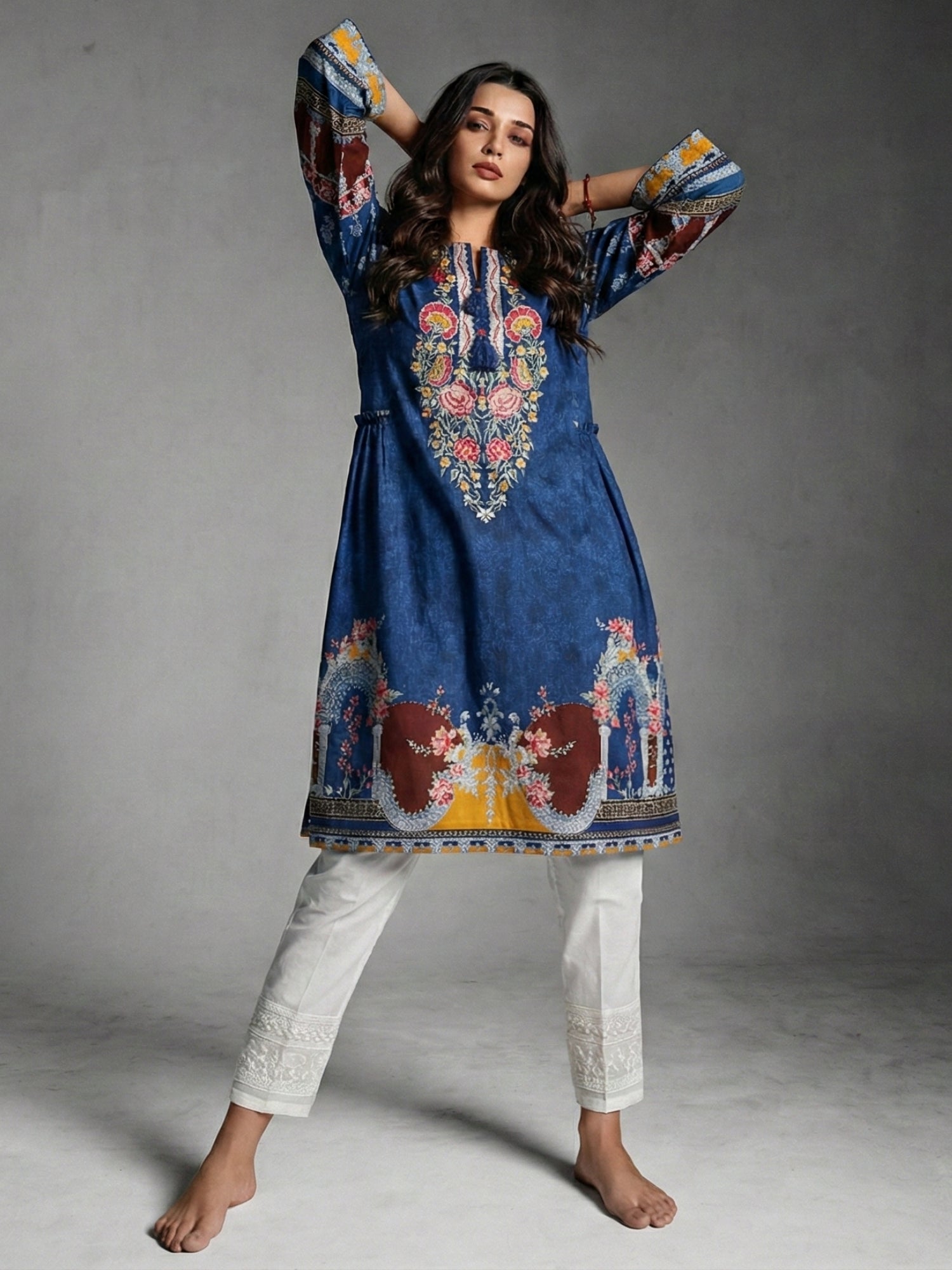 Floral Embroidered Look Cotton Lawn Kurti