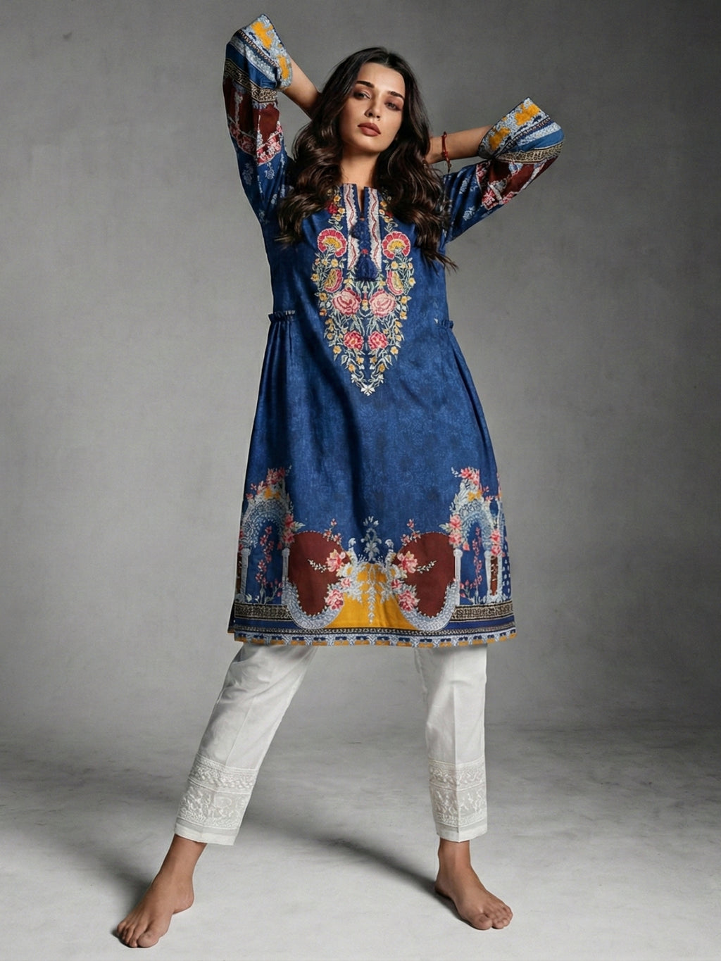 Floral Embroidered Look Cotton Lawn Kurti