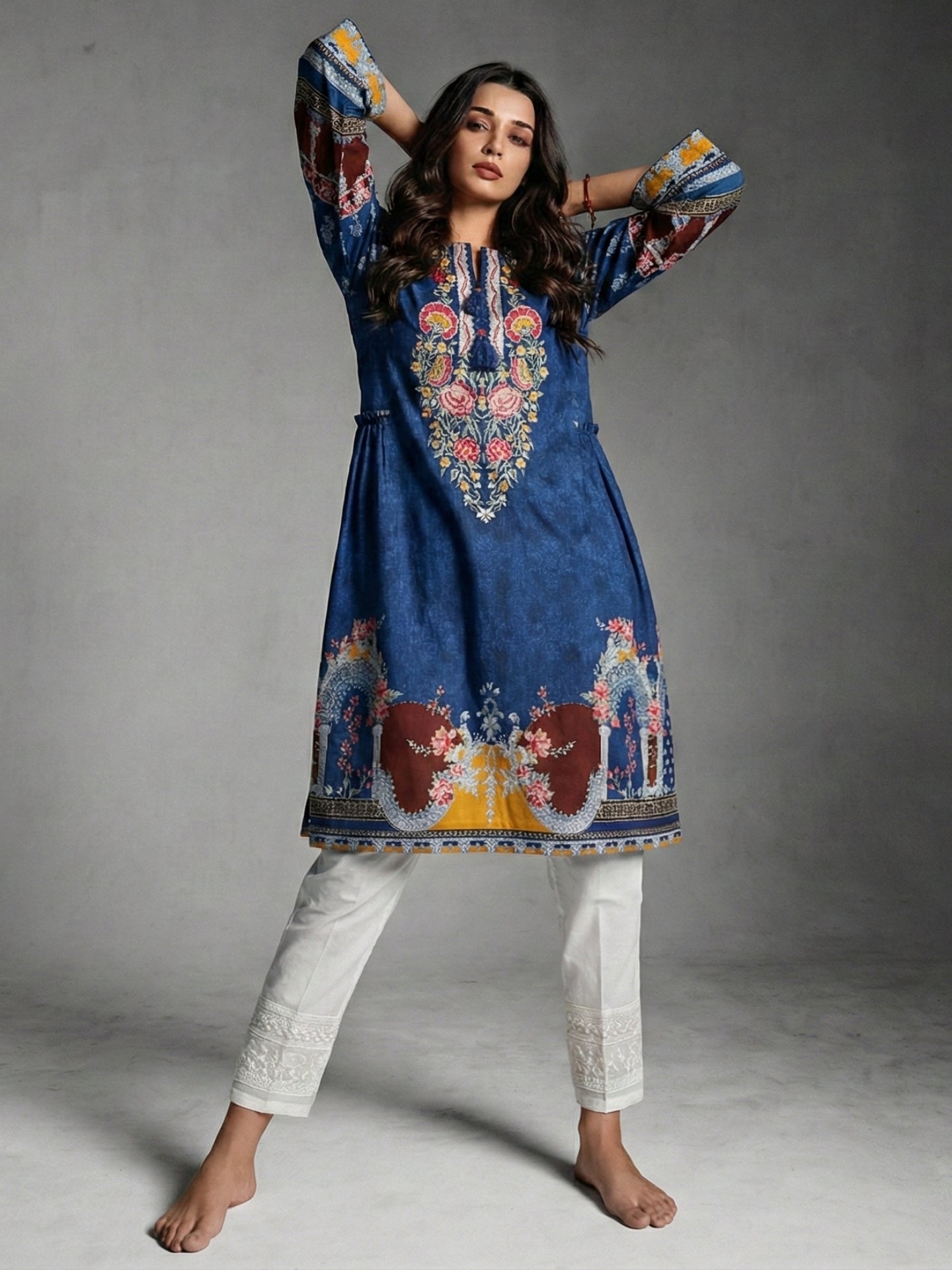 Floral Embroidered Look Cotton Lawn Kurti