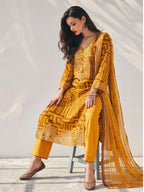 Mustard Yellow Embroidered Festive Kurta Set with Dupatta