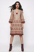 Women's Beige Floral Printed Embroidered Ethnic Kurti