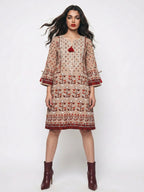 Women's Beige Floral Printed Embroidered Ethnic Kurti