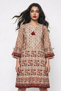 Women's Beige Floral Printed Embroidered Ethnic Kurti