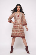 Women's Beige Floral Printed Embroidered Ethnic Kurti