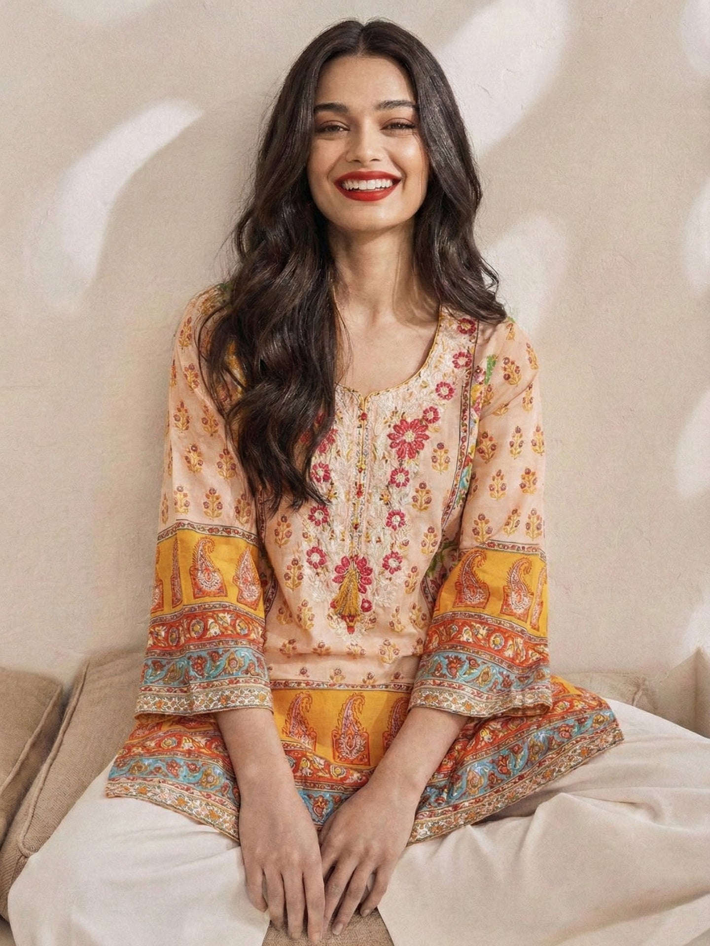 Floral Paisley Cotton Lawn Straight Kurti