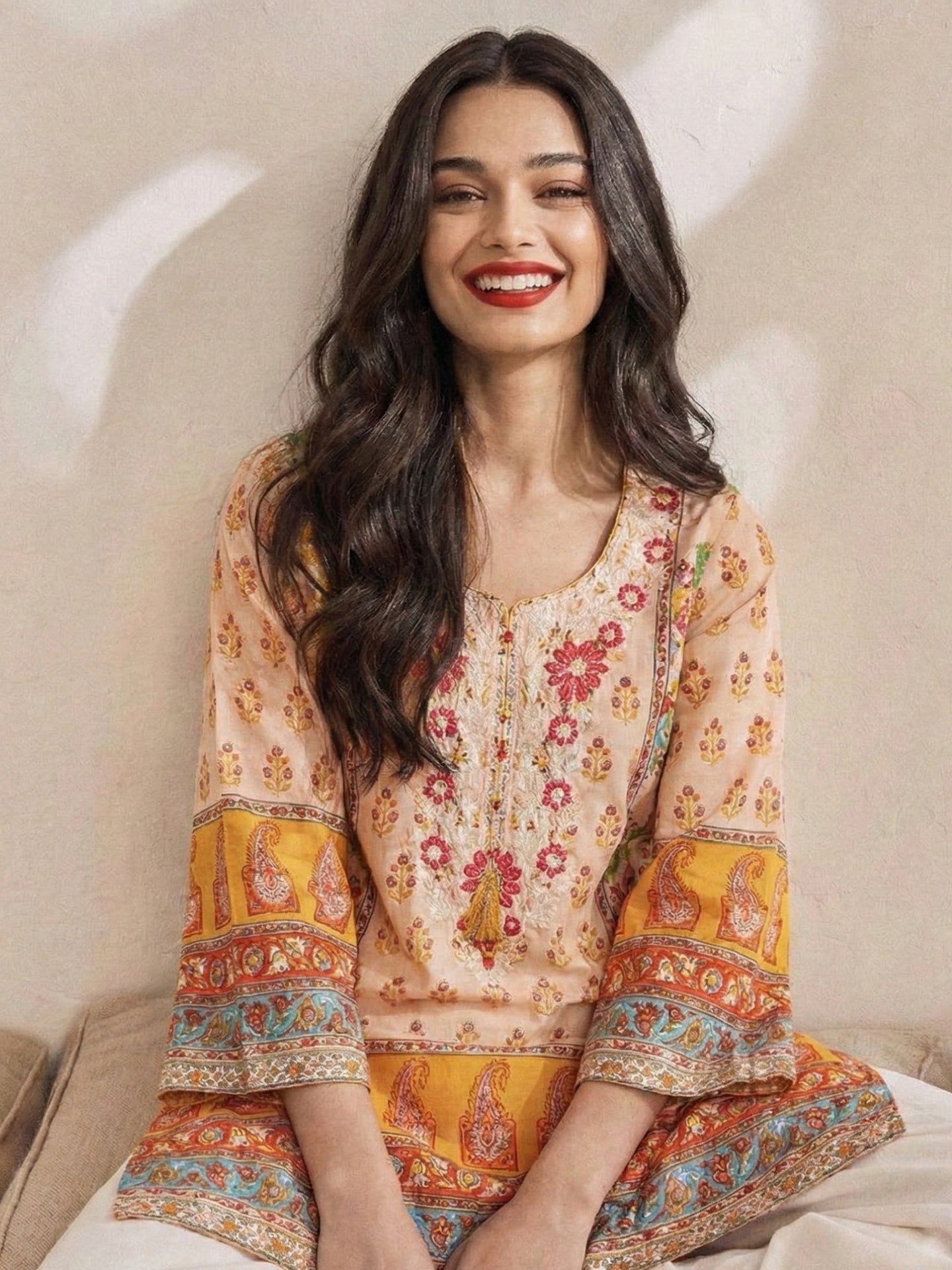 Floral Paisley Cotton Lawn Straight Kurti