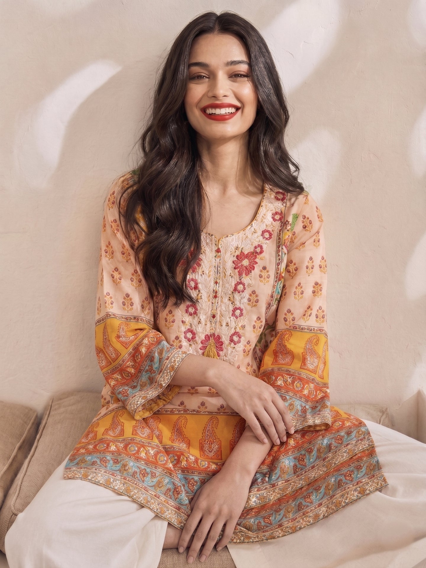 Floral Paisley Cotton Lawn Straight Kurti