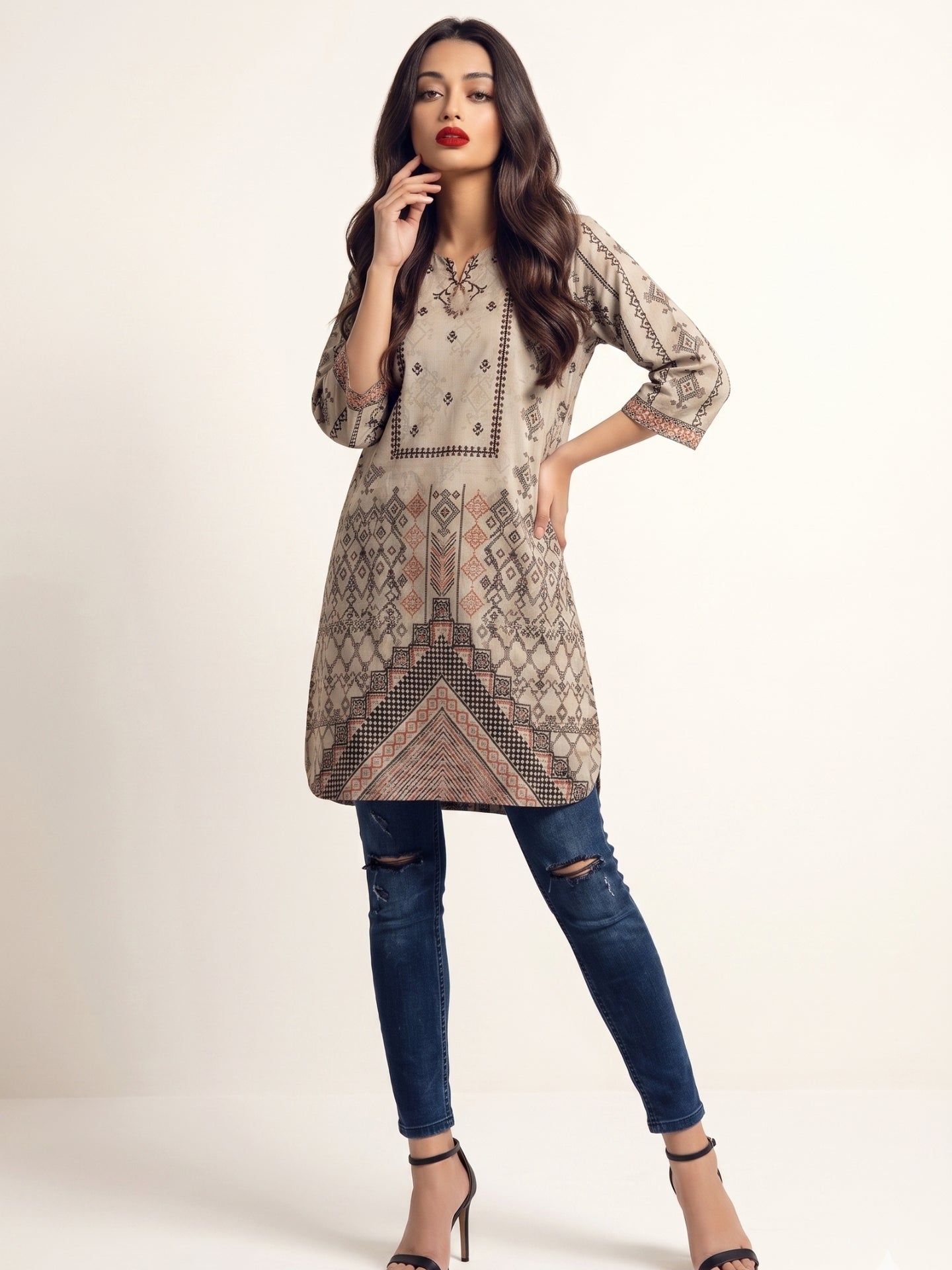 Geometric Print Cotton Lawn Kurti