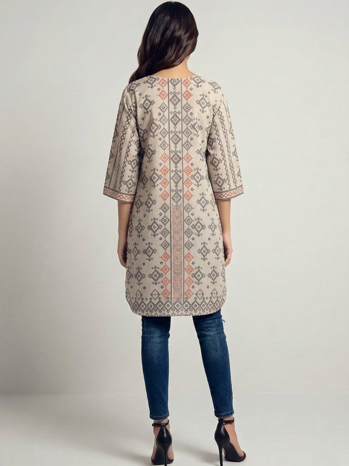 Geometric Print Cotton Lawn Kurti