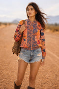 Blush Pink Botanical Print Summer Bomber Jacket