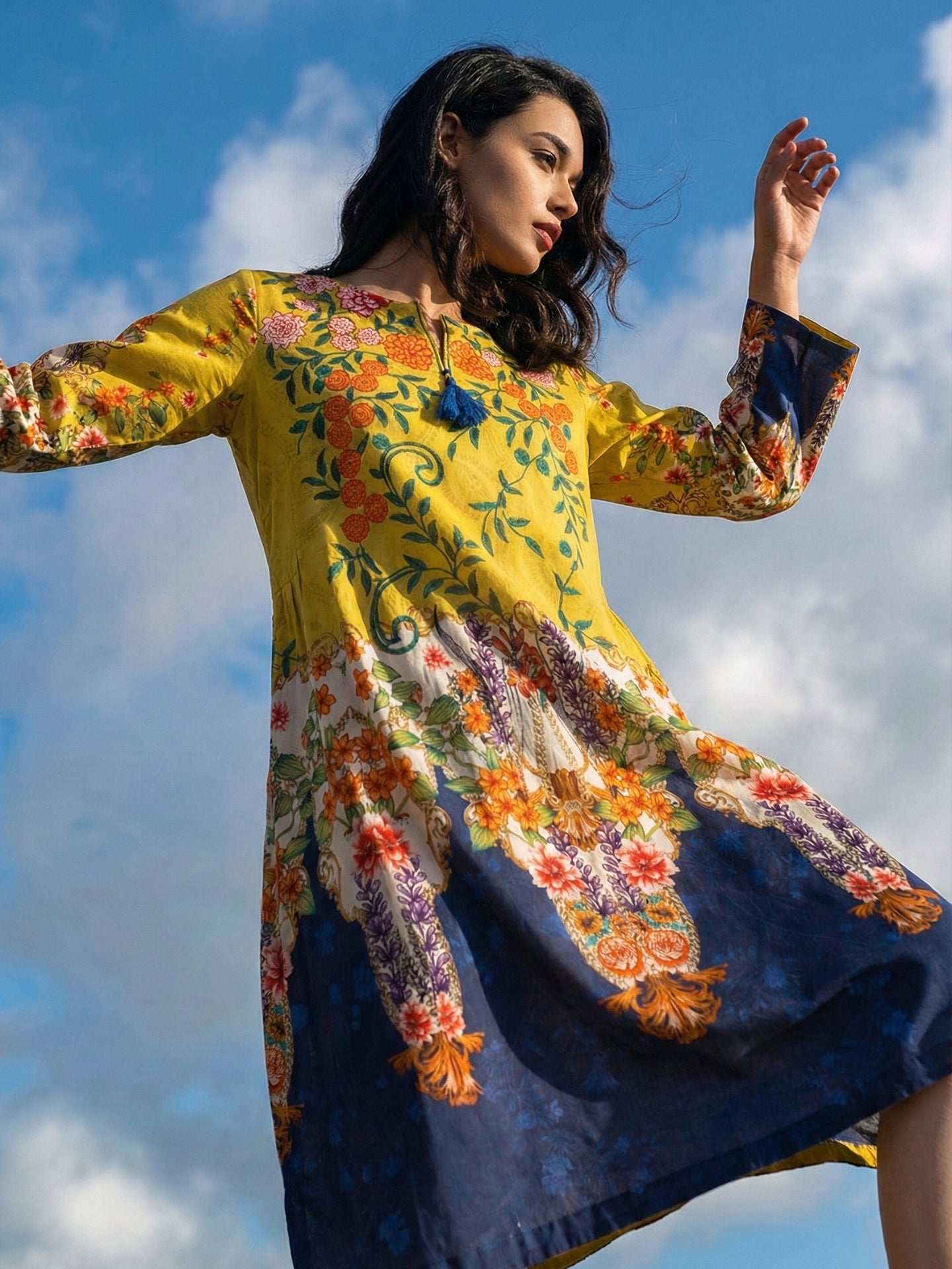 Floral Garden Cotton Lawn A-Line Kurti