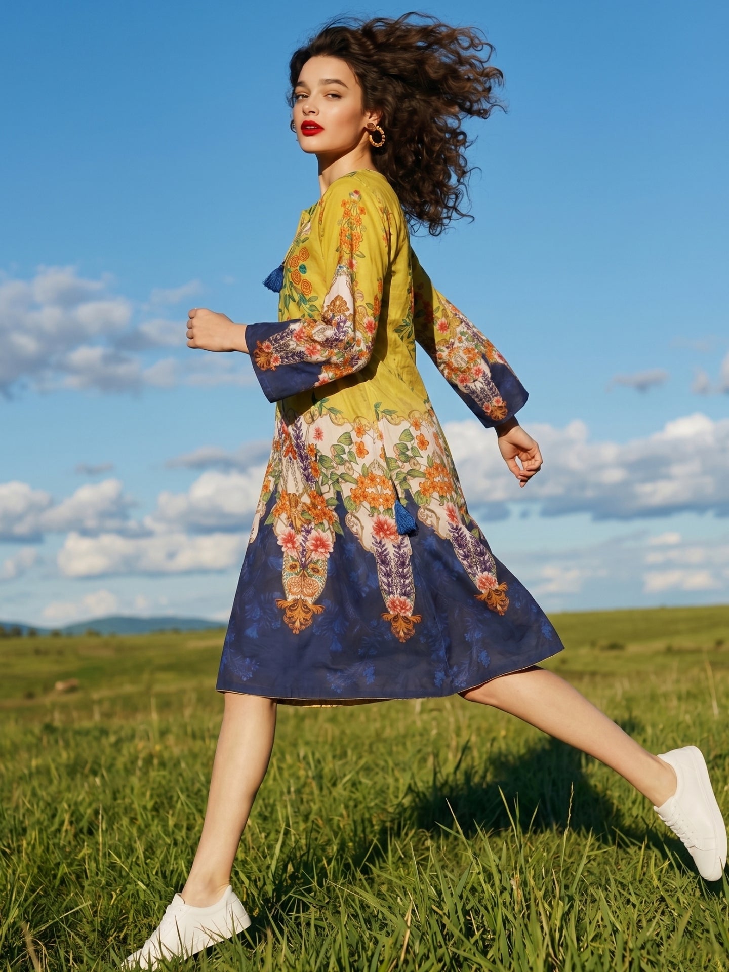 Floral Garden Cotton Lawn A-Line Kurti