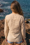 Sand Beige Sequin Embroidered Boho Top