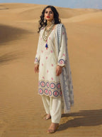 Ivory Floral Border Printed Kurta Set with Dupatta