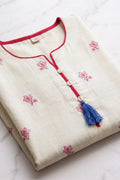 Ivory Floral Border Printed Kurta Set with Dupatta