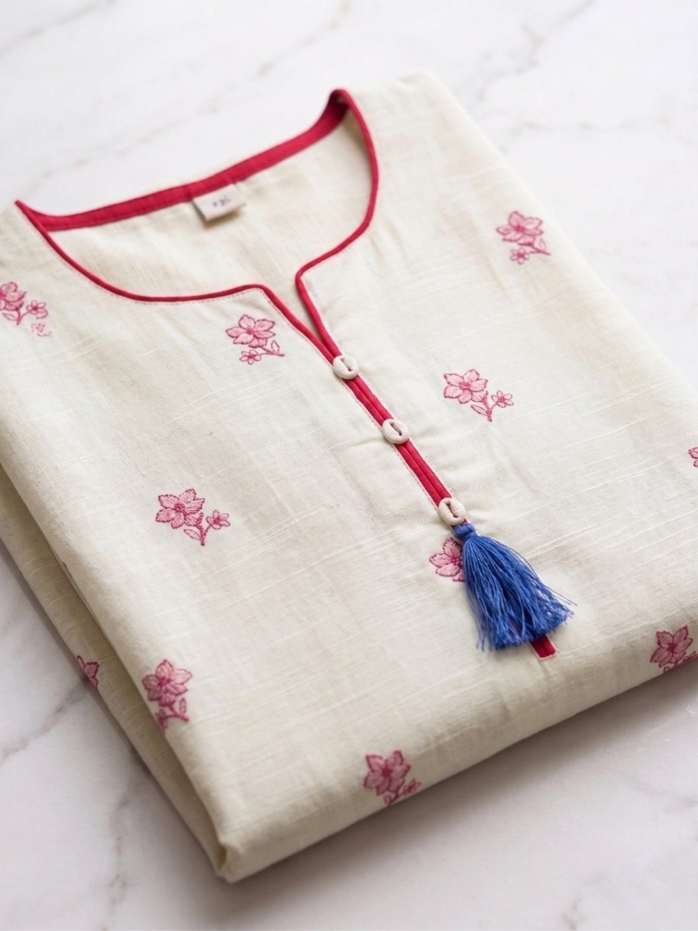 Ivory Floral Border Printed Kurta Set with Dupatta