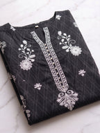 Charcoal Black Ethnic Printed Kurta Set with Dupatta