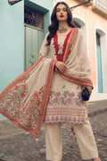 Beige Floral Embroidered Look Kurta Set with Printed Dupatta