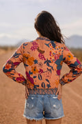 Blush Pink Botanical Print Summer Bomber Jacket