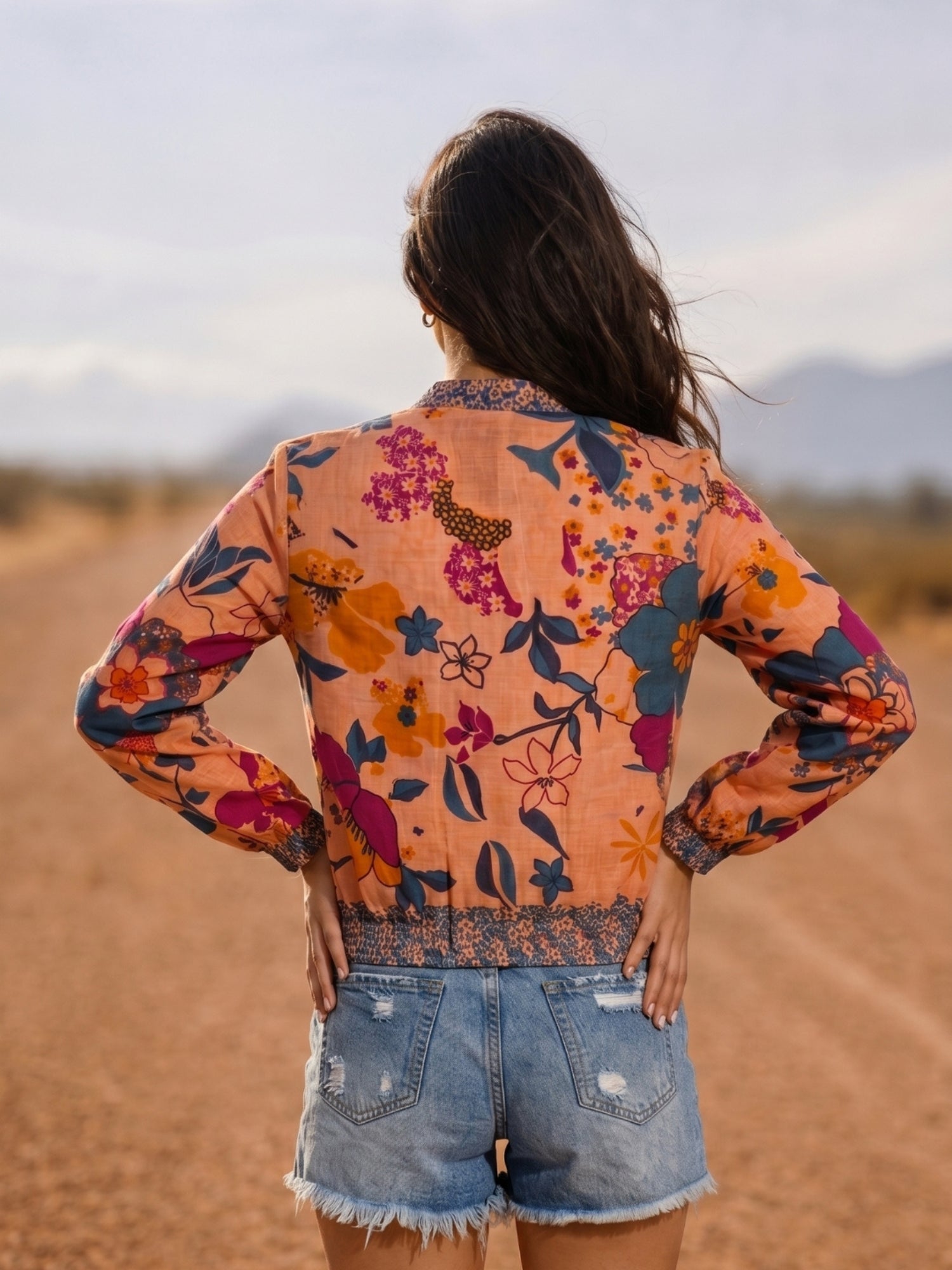 Blush Pink Botanical Print Summer Bomber Jacket