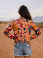 Blush Pink Botanical Print Summer Bomber Jacket