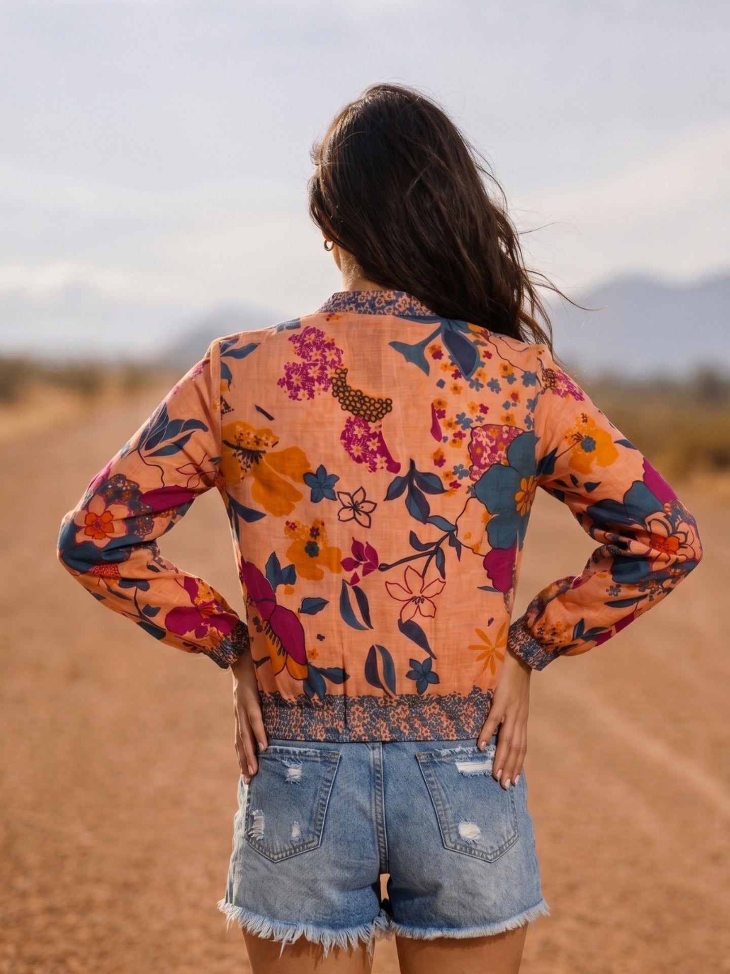 Blush Pink Botanical Print Summer Bomber Jacket