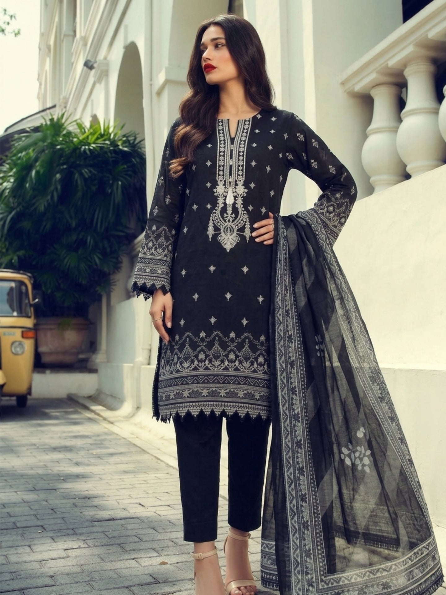 Classic Black Embroidered Ethnic Kurta Set with Dupatta