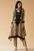 Beige Animal Print Designer Kurta Set with Appliqué Detail