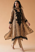 Beige Animal Print Designer Kurta Set with Appliqué Detail