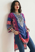 Royal Blue Ethnic Print Cotton Lawn Kurti
