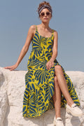 Yellow Tropical Print Empire Maxi Dress