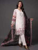 Ivory Floral Lace Detail Kurta Set with Printed Dupatta