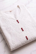 Ivory Floral Lace Detail Kurta Set with Printed Dupatta